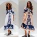 Women's clothing printed drawstring dress five-point sleeves fashionable loose casual _mkmklike.com