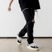 Men's Black High Street Distressed Skinny Straight Jeans Retro Hip Hop Ripped Denim Pants Washed_mkmklike.com