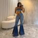 Women's Clothing Denim Suit Summer Sleeveless Tube Top Vest High Waist Denim Flared Trousers_mkmklike.com