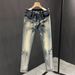 Men's Clothing Men's Trendy Washed Retro Personality Nine Point Pants Slim Fit Skinny Stretch Jeans Trendy All Match Casual Pants_mkmklike.com