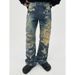 Women's Clothing Digital Printing Erosion Damage Washed Retro Distressed Jeans_mkmklike.com