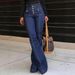 Women's Button down Elastic Flared Jeans European American Style Casual Cotton Denim Jeans for Spring/Autumn Summer_mkmklike.com