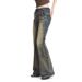 Vintage Low-Rise Flared Jeans For Women – 70s Retro Stretch Denim With Distressed Details (XS-XL, Classic Blue)_mkmklike.com