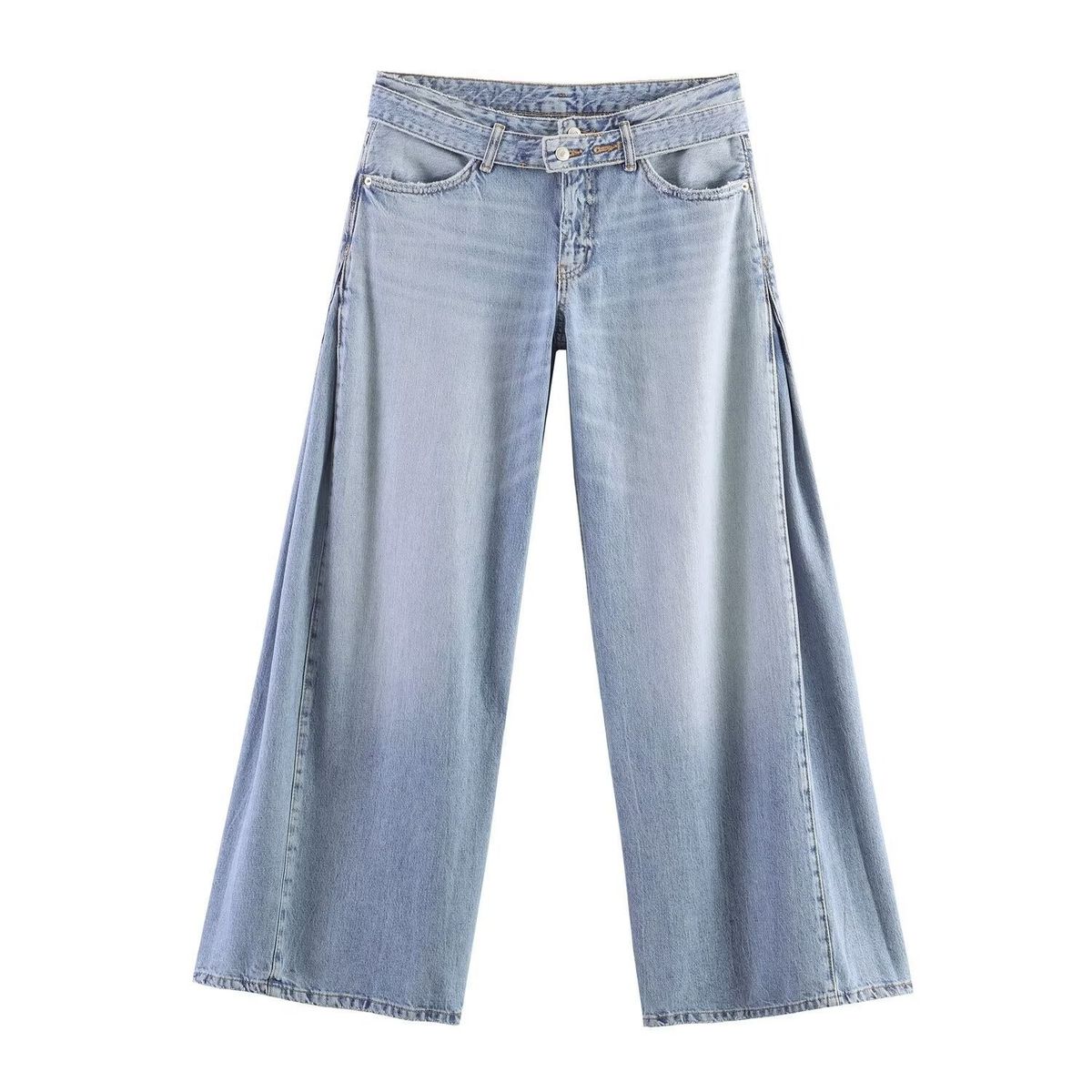 Women's Low Rise Casual Jeans Washed Whiskered Straight Leg Wide Leg Pants_mkmklike.com