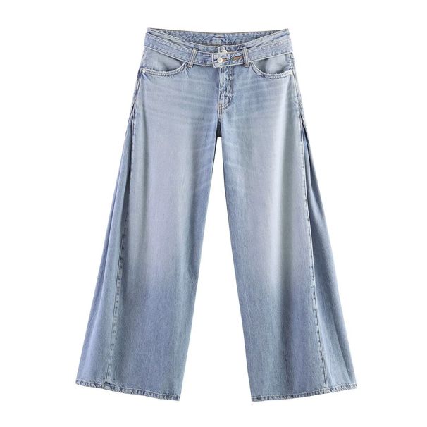 Women's Low Rise Casual Jeans Washed Whiskered Straight Leg Wide Leg Pants_mkmklike.com