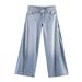 Women's Low Rise Casual Jeans Washed Whiskered Straight Leg Wide Leg Pants_mkmklike.com