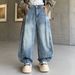 Vintage Distressed Bamboo Knot Wide Leg Jeans For Men & Women – Retro Blue Relaxed Fit High Waist Straight Denim Pants_mkmklike.com