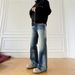 Vintage High-Waisted Flared Jeans For Men - Retro Wide-Leg Bootcut Pants With Street Style Design, Loose Fit & Comfortable Stretch Denim_mkmklike.com