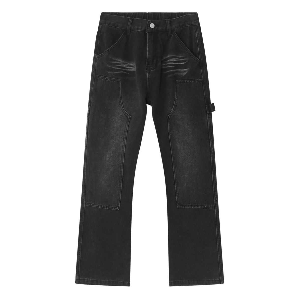 Spot EF JEANS | 2023 New American Vintage High Street Splicing Black Straight Medium High Waist Jeans Men_mkmklike.com
