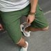 Men's Casual Distressed Denim Cargo Shorts - Mid Waist Slim Fit Stretch Cotton Army Green Streetwear_mkmklike.com