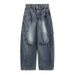 American Washed Curved Knife Jeans Spring And Autumn New Style Loose Wide Straight Leg Floor Length Pants_mkmklike.com