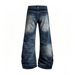 Men's Distressed Wide Leg Jeans High Street Washed Crackle Print Flared Trousers Ombre Effect Comfortable Denim_mkmklike.com
