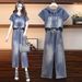 Summer Fashion Denim Two Piece Suit Elastic Trousers Hooded Jacket Women Wide Leg Stylish Loose Slim Two Piece Set_mkmklike.com