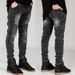 Suitable For All Seasons Men's WIS Wrinkled Motorcycle Style Slim Fit Stretch Jeans_mkmklike.com