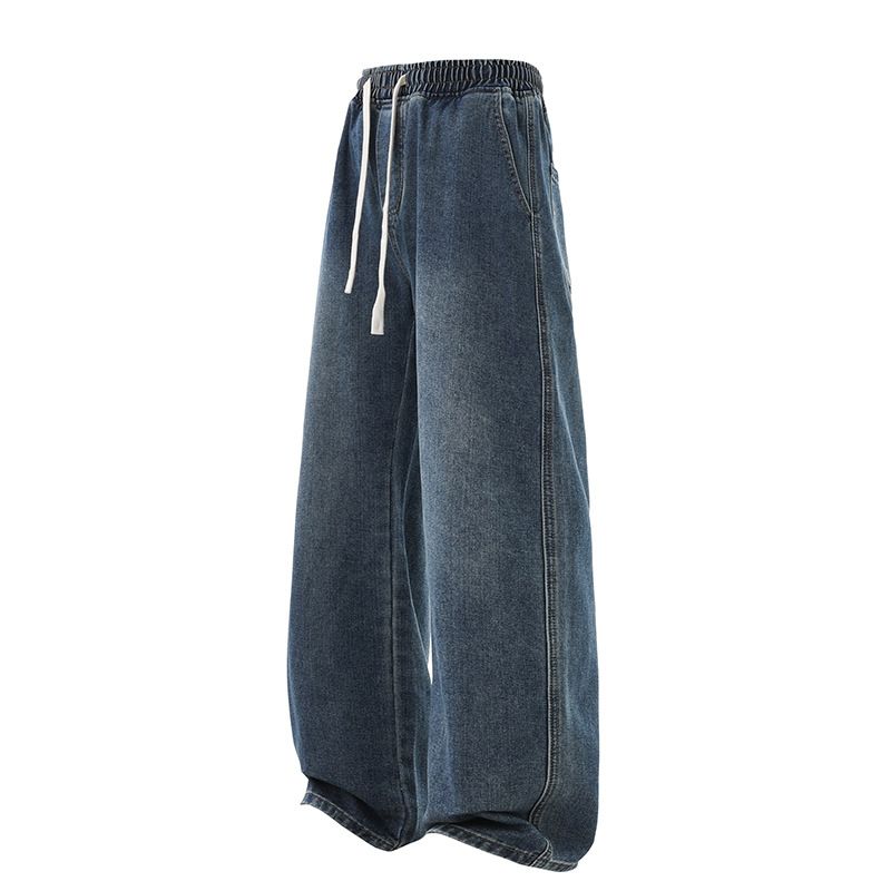 Nordmann Muqiu Clothing | Fleece-Lined Thickened New Tang Jeans Men's American Style Elastic Waist Loose Draped Straight Wide-Leg_mkmklike.com