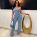 K Slanted Shoulder Tight Waist Slim Fit Elastic Denim Jumpsuit Jumpsuit Flared Pants_mkmklike.com