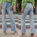 Women's Clothing Elastic Double Button Washed Women's Stretch Flared Jeans With Double Buttons - Vintage Washed Denim Pants For Office & Casual Wear_mkmklike.com