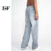 EF JEANS | 2023 New Product, Korean Version Of Straight Tube American Trend Ripped Denim Trousers, The Same Blue For Men And Women_mkmklike.com