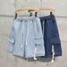 Men's Large Pocket Cargo Denim Shorts High Street Drawstring Riding Pants Loose Five Point Trendy Summer Casual_mkmklike.com