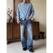 Men's American Style Straight Leg Jeans Washed Distressed Vintage Loose Fit Streetwear Trendy Wide Leg Long Pants_mkmklike.com