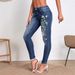Embroidered Slim-Fit Jeans – Stretchy Mid-Rise Skinny Denim With Floral Detailing (Blue)_mkmklike.com