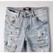Guangzhou High Street Trendy Brand AM New Light Color Splash Ink Washed Ripped Jeans Men Patch Elastic Slim Fit Skinny_mkmklike.com