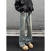 New Autumn Winter American-style Design Plus-size Vintage Bamboo Pattern Washed Flared Jeans, Loose Pants For Trendy Men_mkmklike.com