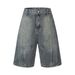 Men's Clothing Washed Distressed Patchwork Denim Shorts For Men And Women, Same Style, Trendy Brand, Loose Wide Leg Straight Shorts_mkmklike.com