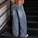 Women's Retro Wide Leg Jeans Light Blue Washed Street Style Loose Fit Workwear Floor Length with Visible Stitching_mkmklike.com