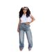 Women's Distressed Denim Wide-Leg Jeans Detachable Utility Belt Vintage Wash Straight Leg Trousers Multi-Pocket Design_mkmklike.com