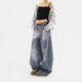 Women's Vintage Washed Distressed Jeans – Relaxed Straight Leg Wide Fit, 90s Retro Style, Mid-Rise Comfort (S-3xl, Classic Blue, Unisex Appeal)_mkmklike.com