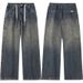 Men's Clothing & Archer0603 & Japanese Style Trendy Cargo Pants Straight Leg Wide Leg Jeans Men's Logging Pants Patchwork Drawstring Style Pants_mkmklike.com
