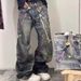 Spring New Candy Chain 3D Digital Print Oversized Jeans Couple Style Loose Trendy Scimitar Wide-Leg Pants_mkmklike.com