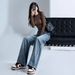 Shisanxing·Yunheyu Popular Style Fleece-lined Thickened Retro High-waisted Straight-leg Jeans For Women, Loose Wide-leg_mkmklike.com