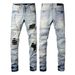 Men's Clothing Retro Light Colored Ripped Jeans For Men Slim Fit Skinny Long Pants Patch Elastic High Street Fashion_mkmklike.com