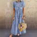 Retro Women Dresses 2025 Short Sleeve Turn Down Collar Pockets Button Long Loose Denim Dress Summer Long Dress_mkmklike.com