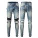 Casual Men's Pants Cycling Jeans Men's High Street Locomotive Zipper Ripped Splicing Men's Pants 606_mkmklike.com