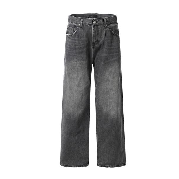 Washed Vintage Cat Whiskers Straight-Leg Jeans Men's Trendy Street Style Loose Casual Wide-Leg Versatile Long Pants_mkmklike.com