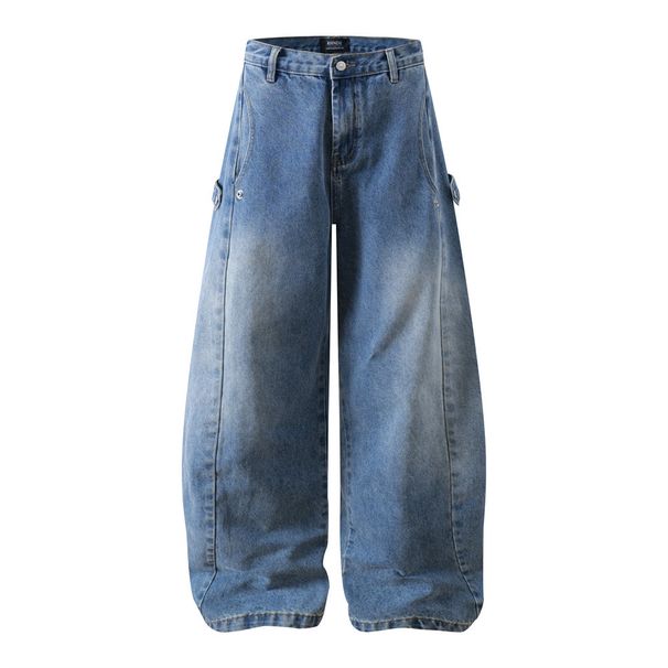 Curved Wide-Leg Jeans Trendy Brand Men's Design Workwear Long Vibe High Street Washed Vintage Distressed Loose Pants_mkmklike.com