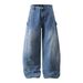Curved Wide-Leg Jeans Trendy Brand Men's Design Workwear Long Vibe High Street Washed Vintage Distressed Loose Pants_mkmklike.com