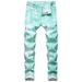 Men's Colorful Floral Print Stretch Denim Casual Wide Leg Pants mid Waist Black Blue Non-Stretch Cotton Long Jeans_mkmklike.com