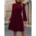 New women's velvet long-sleeved fashion dress_mkmklike.com