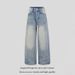 Retro Style Full Rhinestones Heavy Duty Wide Leg Jeans Loose Straight Leg Floor Length Pants For Men And Women Versatile_mkmklike.com