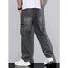 Men's American Style Multi Pocket Cargo Jeans Straight Leg Loose Fit Black Gray Heavyweight Trendy Wide Leg_mkmklike.com