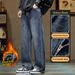 Pulse American Retro Black Gray Jeans For Men, Fleece Lined, Thickened, Straight Loose Fit, Autumn Winter High Street_mkmklike.com