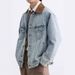 Gradient Washed Men's Color Blocked Lapel New Retro Distressed Casual Denim Jacket_mkmklike.com