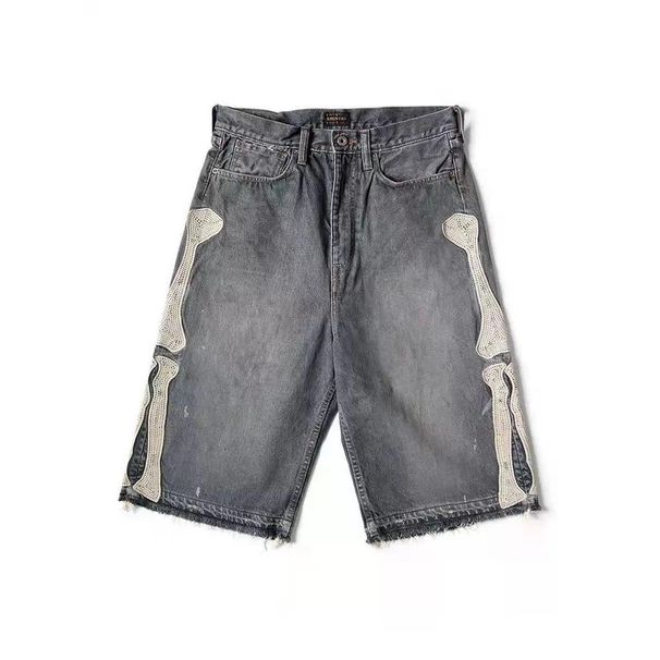 American New Trend Hip-Hop Retro Letter Patch Baggy Denim Shorts Men Y2K Harajuku Gothic Black Casual Street Sports Shorts_mkmklike.com