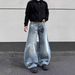 Vintage Washed High-Waisted Denim Pants – Unisex Distressed Wide-Leg Jeans With 90s Streetwear Vibe_mkmklike.com