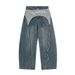 American Style Embroidered Waistband Flap Jeans Unisex Loose Street Fashion Ins Wide Leg Scimitar Pants_mkmklike.com