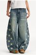 Women's High Waist Wide Leg Jeans Trendy Star Print Side Cutout Casual Cotton Hip Hop Style Loose Fitting Spring/Autumn_mkmklike.com